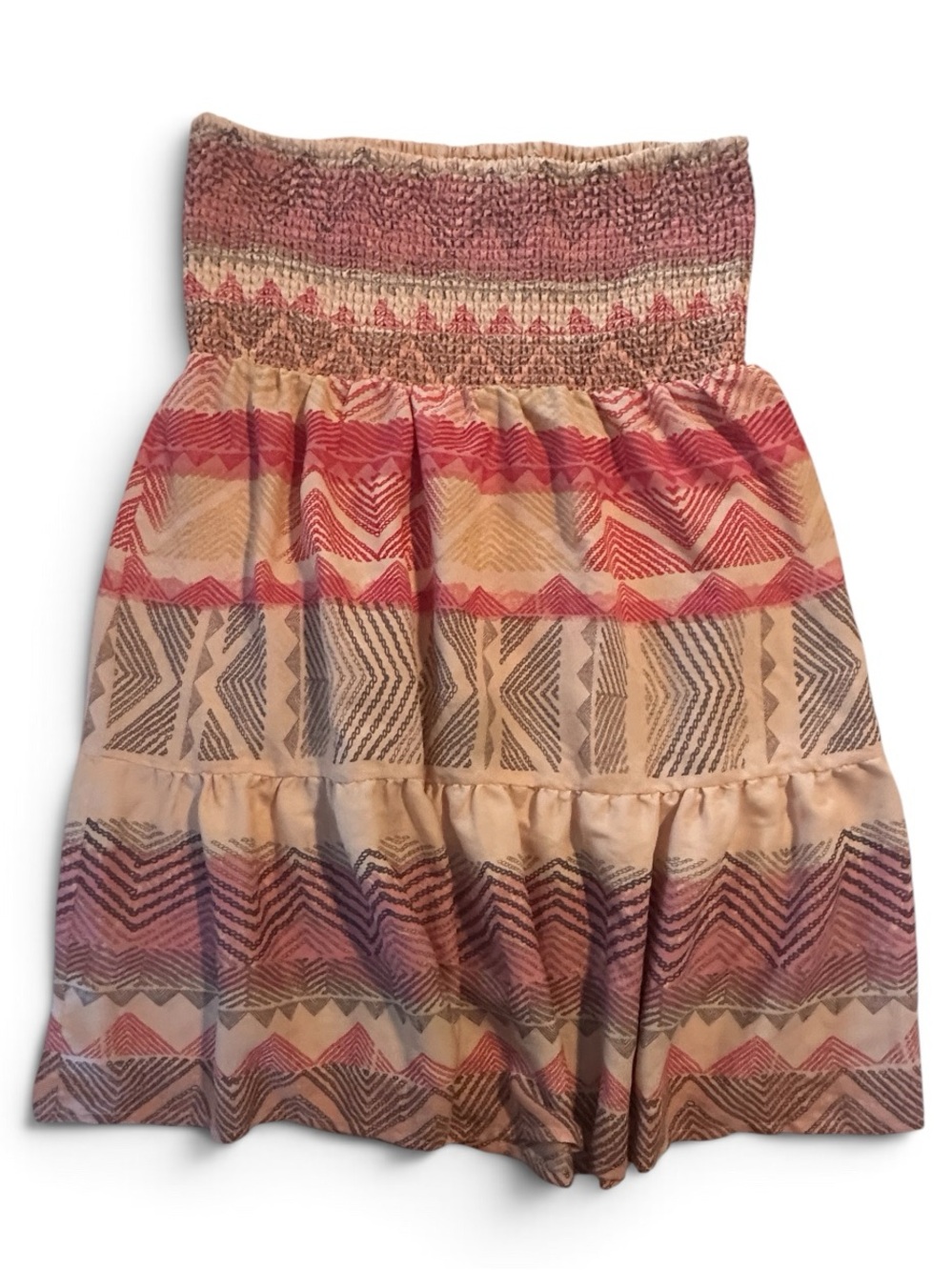 American Eagle Fiesta Strapless Smocked Mini Dress XL Tribal Geometric Boho